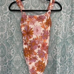 Kona Sol Women’s Floral Ruffle Swimsuit Orange - Small